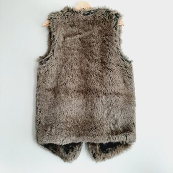 COLLECTION EIGHTEEN Soft Faux Fur Vest Open Front Taupe Sz S/M - Picture 5 of 10